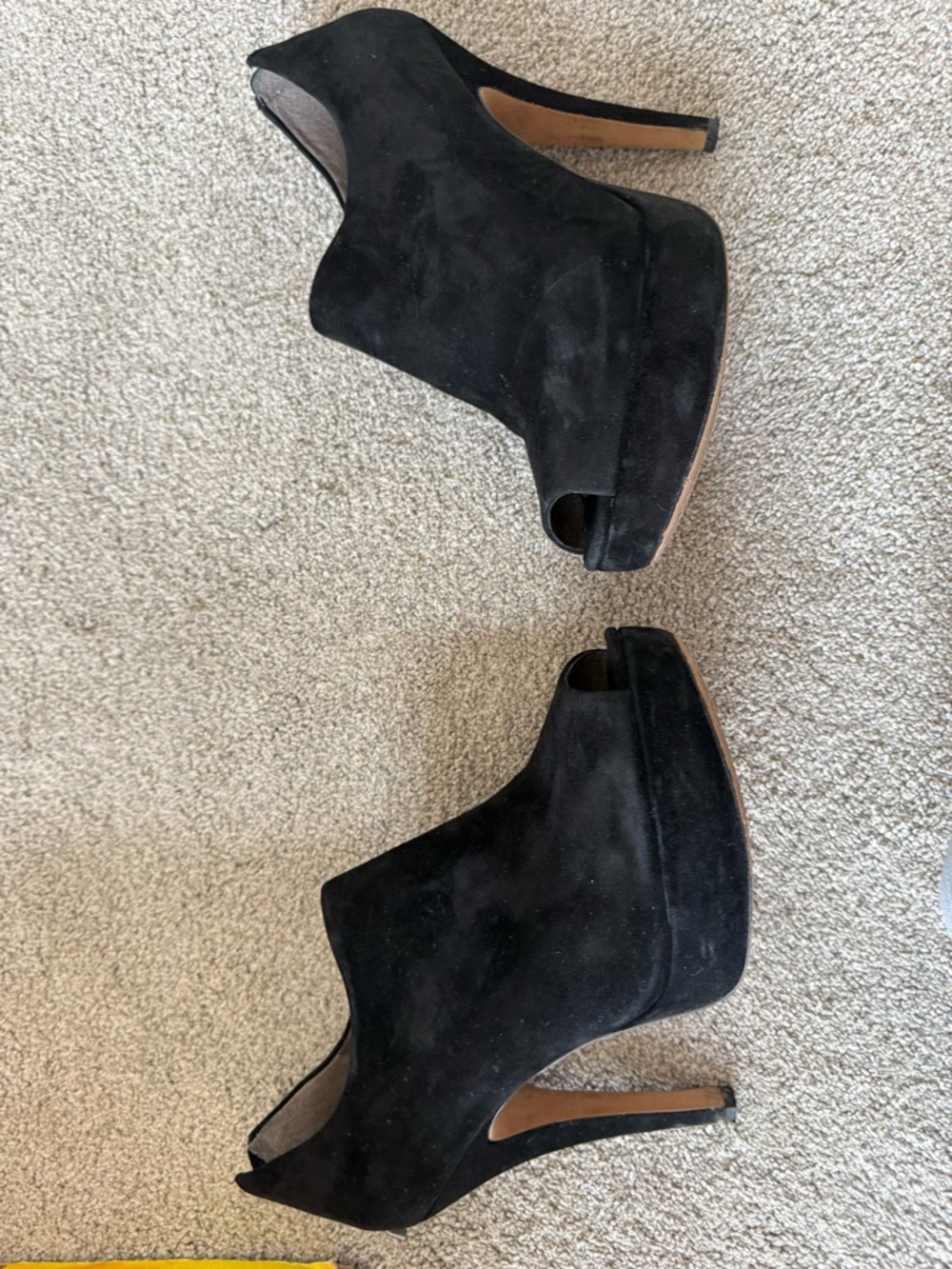 Vince Camuto Black Suede Peep-Toe Platform Booties